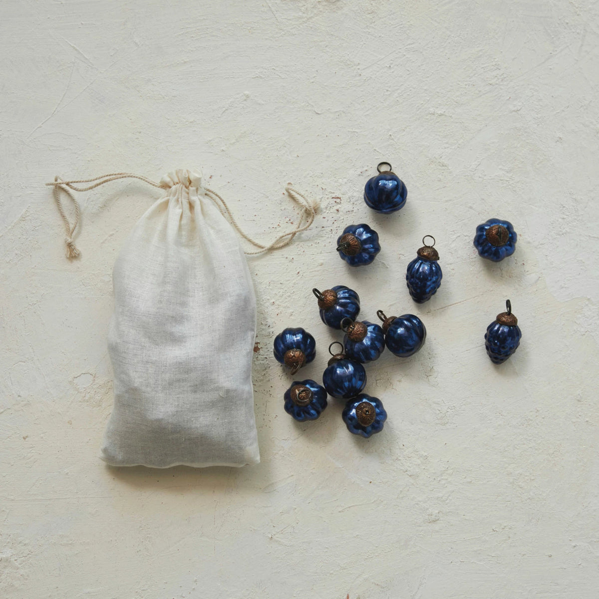 Embossed Recycled Mercury Glass Ornaments with Muslin Bag