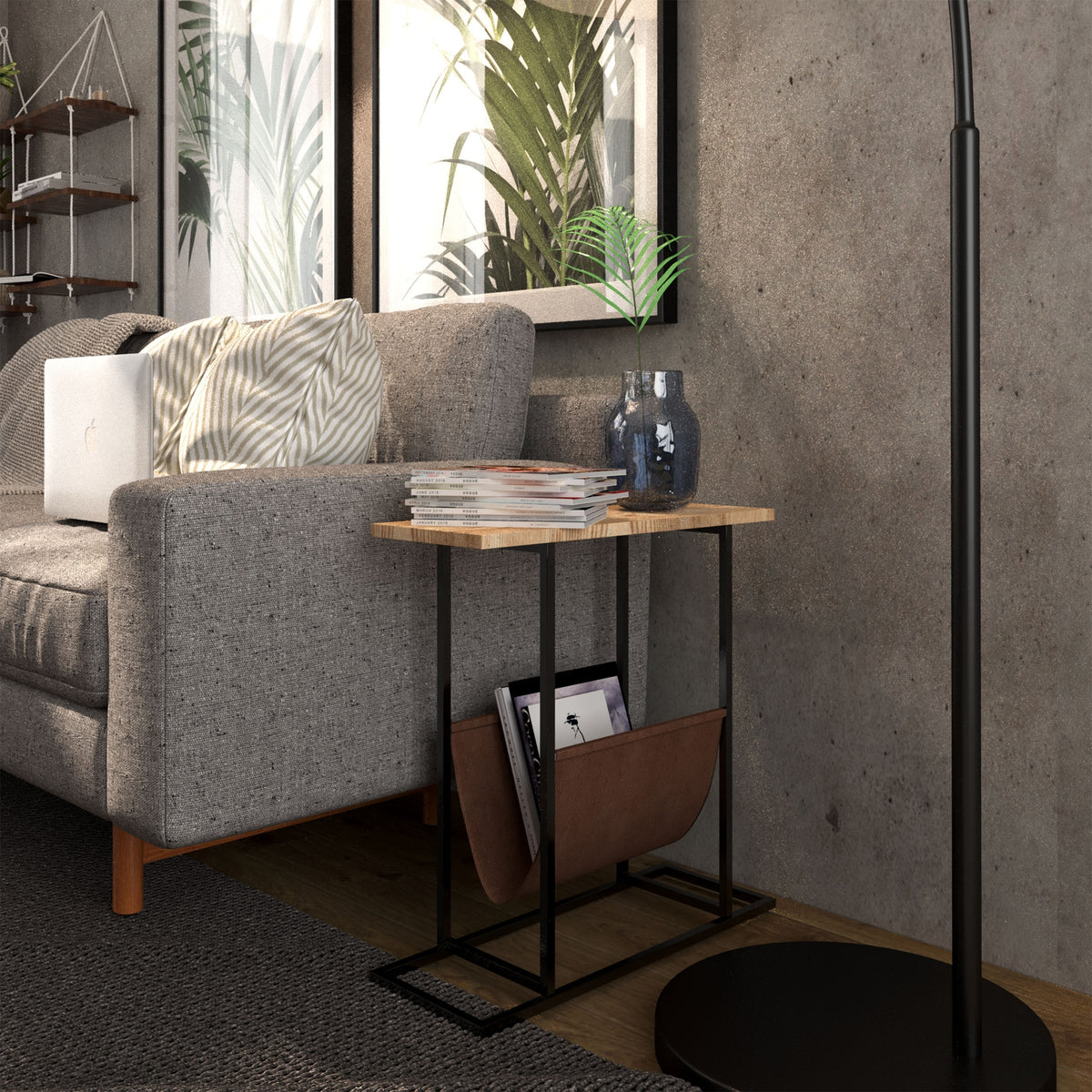 Wooden Side Table With Magazine Rack – BHN