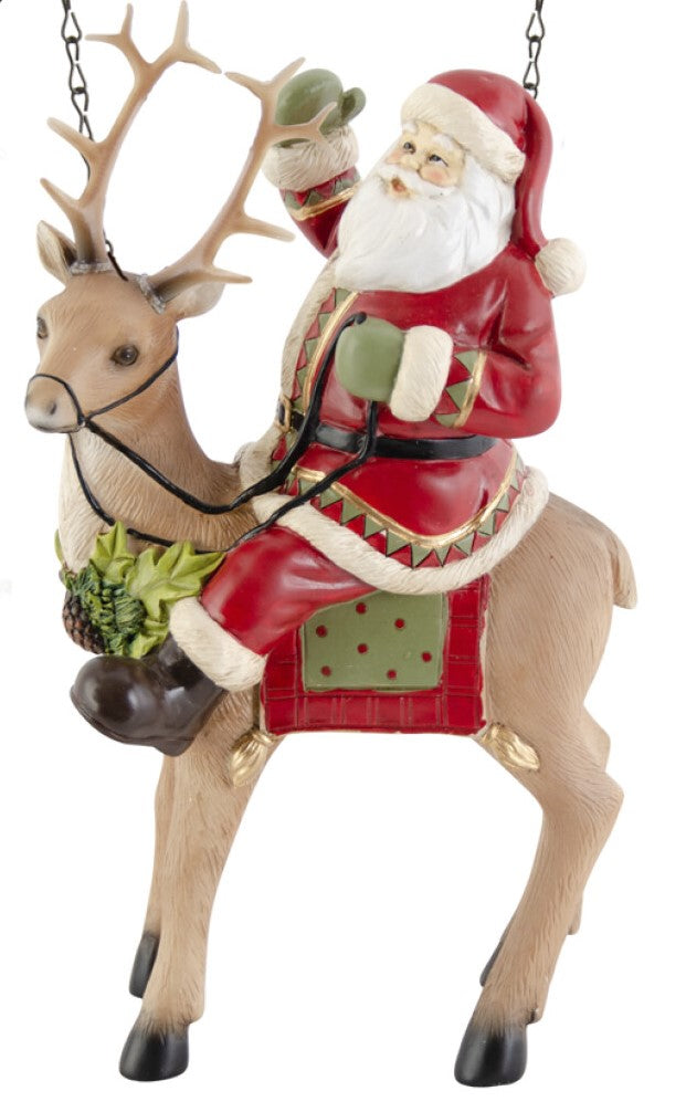 Hanging Traditional Santa on Reindeer