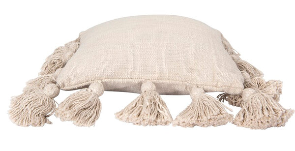 Cream Square Throw Pillow With Tassels