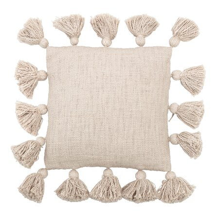 Cream Square Throw Pillow With Tassels