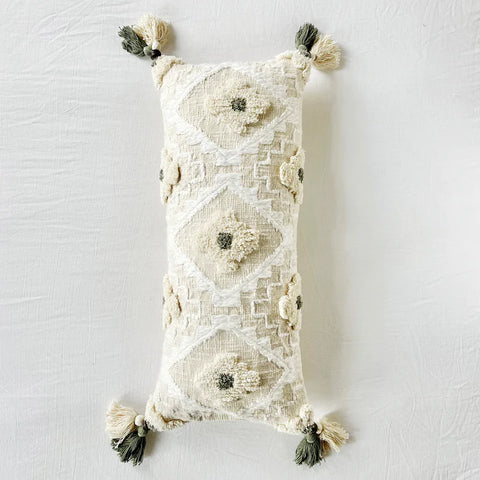Embroidered Cotton Lumbar Pillow