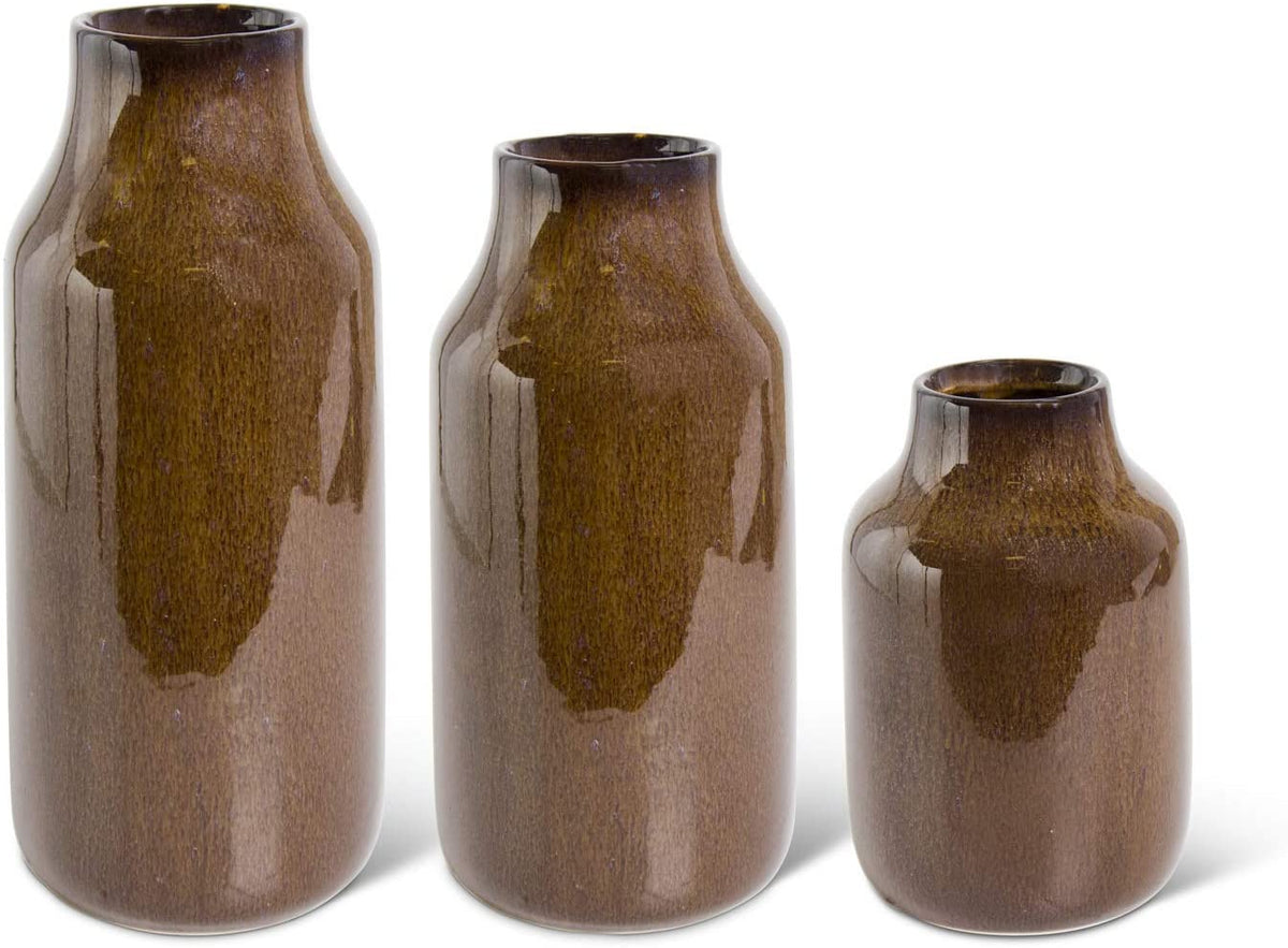 Brown Fluted Vase Set