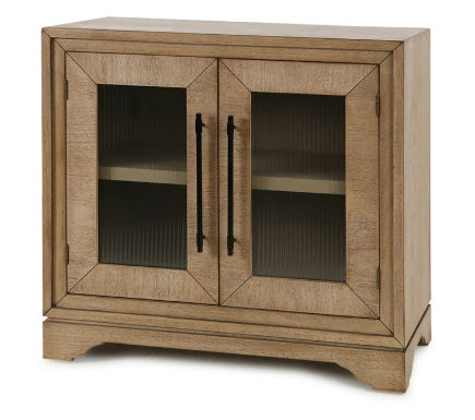 Natural Wooden Cabinet w/ Glass Front Doors