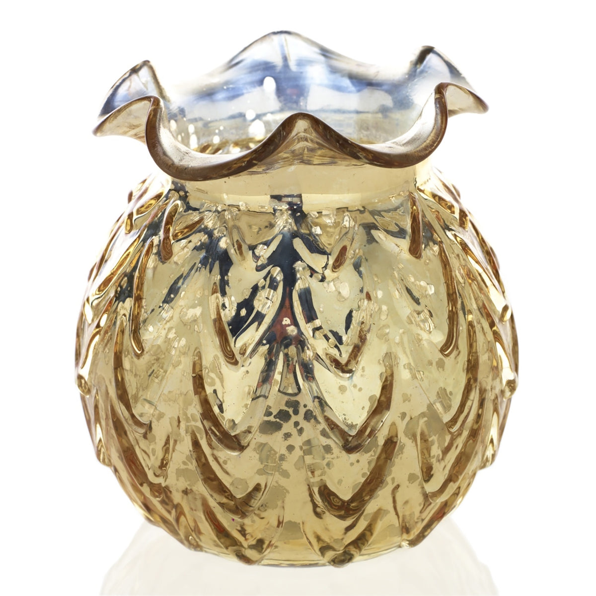 Gold Rippled Mercury Glass Vase w/ Ruffled Top