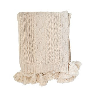 Cream Cable Knit Throw w/ Tassels