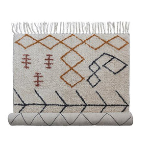 Abstract Tufted Cotton Rug With Fringe 60"x36"