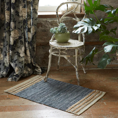Leather & Jute Handwoven Striped Braided Rug