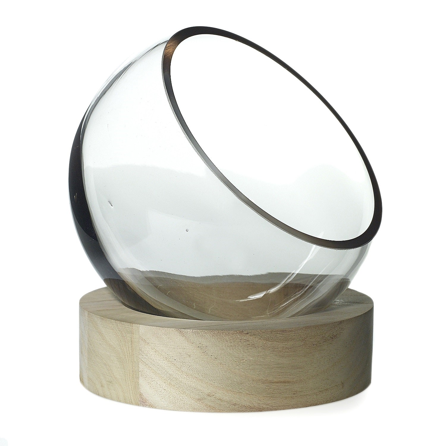 Glass Tilted Bowl on Wooden Base