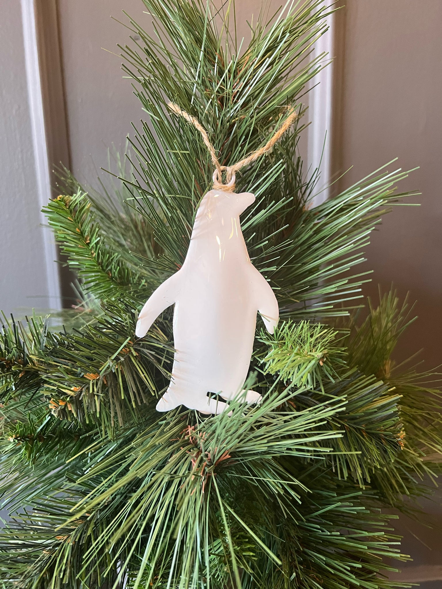 White Iron Penguin Ornament